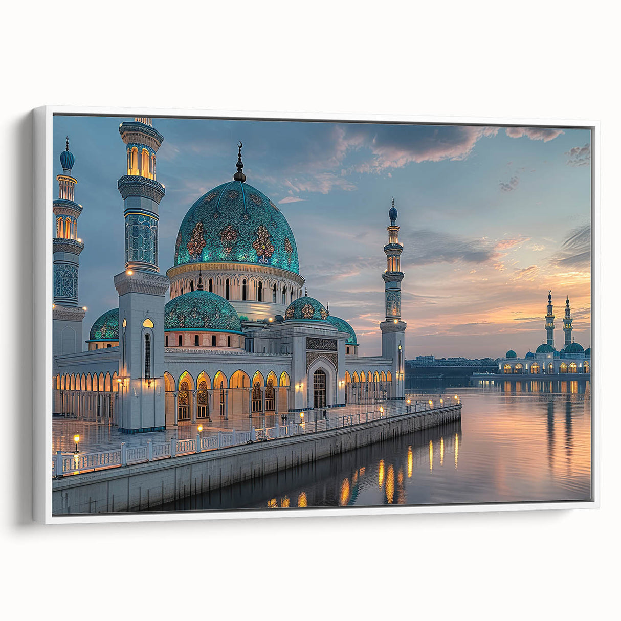 Vintage poster art of architectural domes in muted black and colorful accents on a large framed canvas.