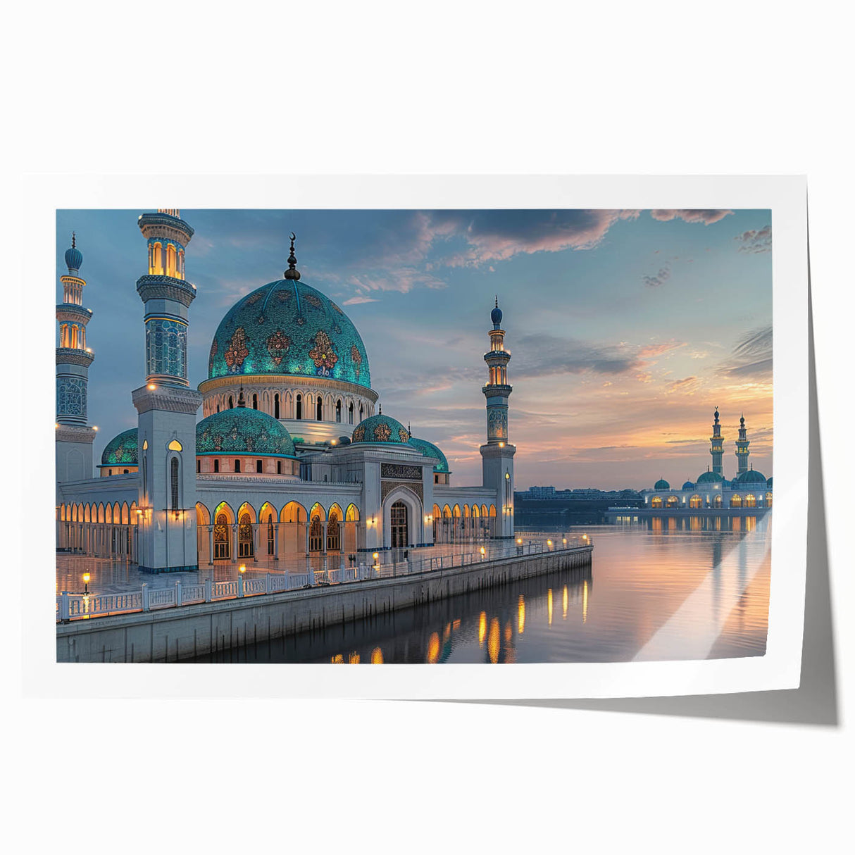 Extra large rolled print of floral art featuring architecture domes in muted earth tones, ideal for dining room decor.