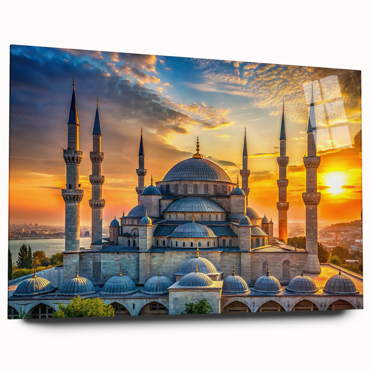 Large abstract wall art on acrylic glass featuring architectural domes in monochrome shades.