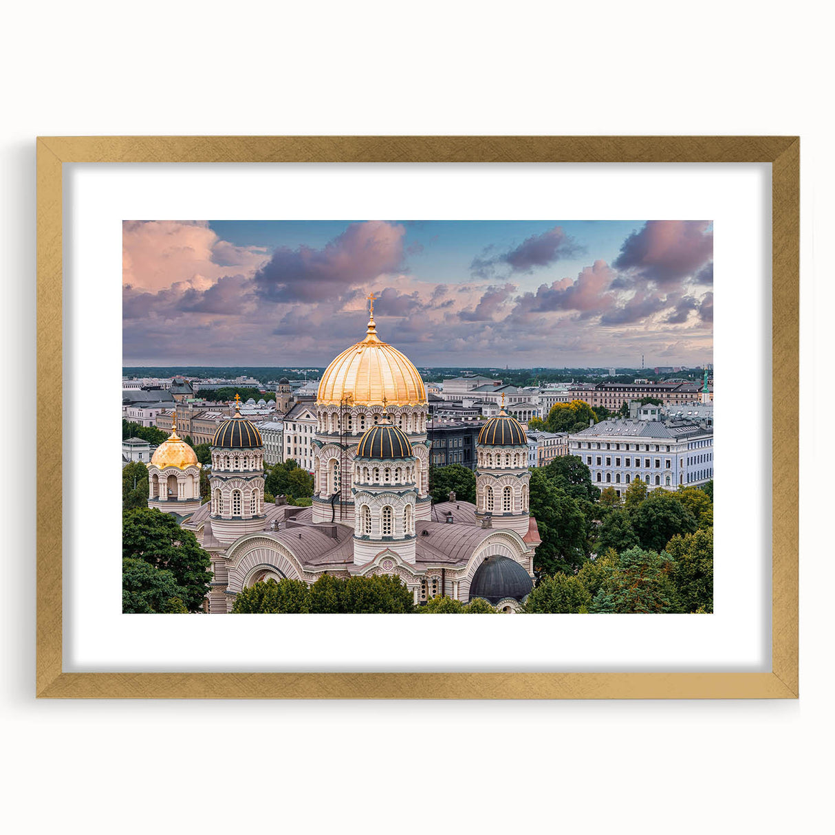 Extra large abstract art print featuring textured domes in gold and white tones on a framed canvas.