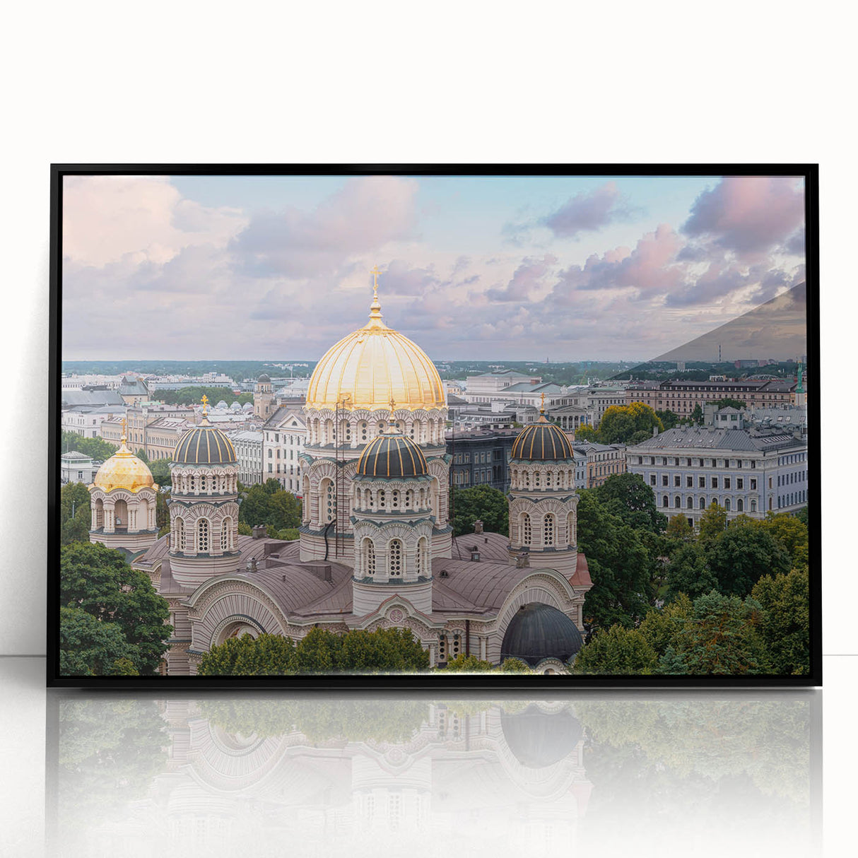 Large abstract wall art depicting geometric domes in muted gray and white tones, framed in black.
