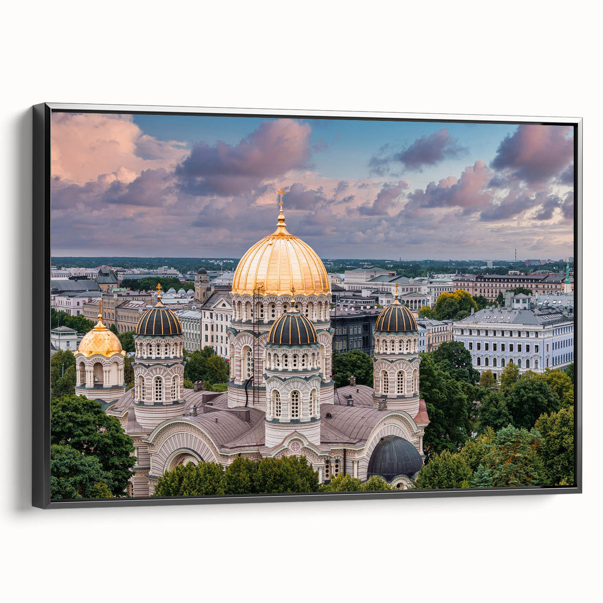 Black and white framed canvas featuring vintage poster art of architectural domes, ideal for bedroom wall decor.
