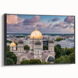 Black and white framed canvas featuring vintage poster art of architectural domes, ideal for bedroom wall decor.