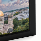 Extra large black wall art featuring colorful, textured domes design on a framed canvas, ideal for living room decor.