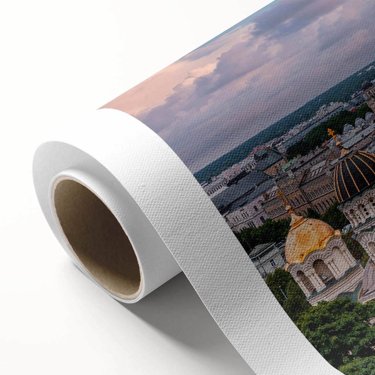 Art Deco poster featuring symmetrical domes in pastel shades, printed on rolled canvas, ideal for nursery wall art.