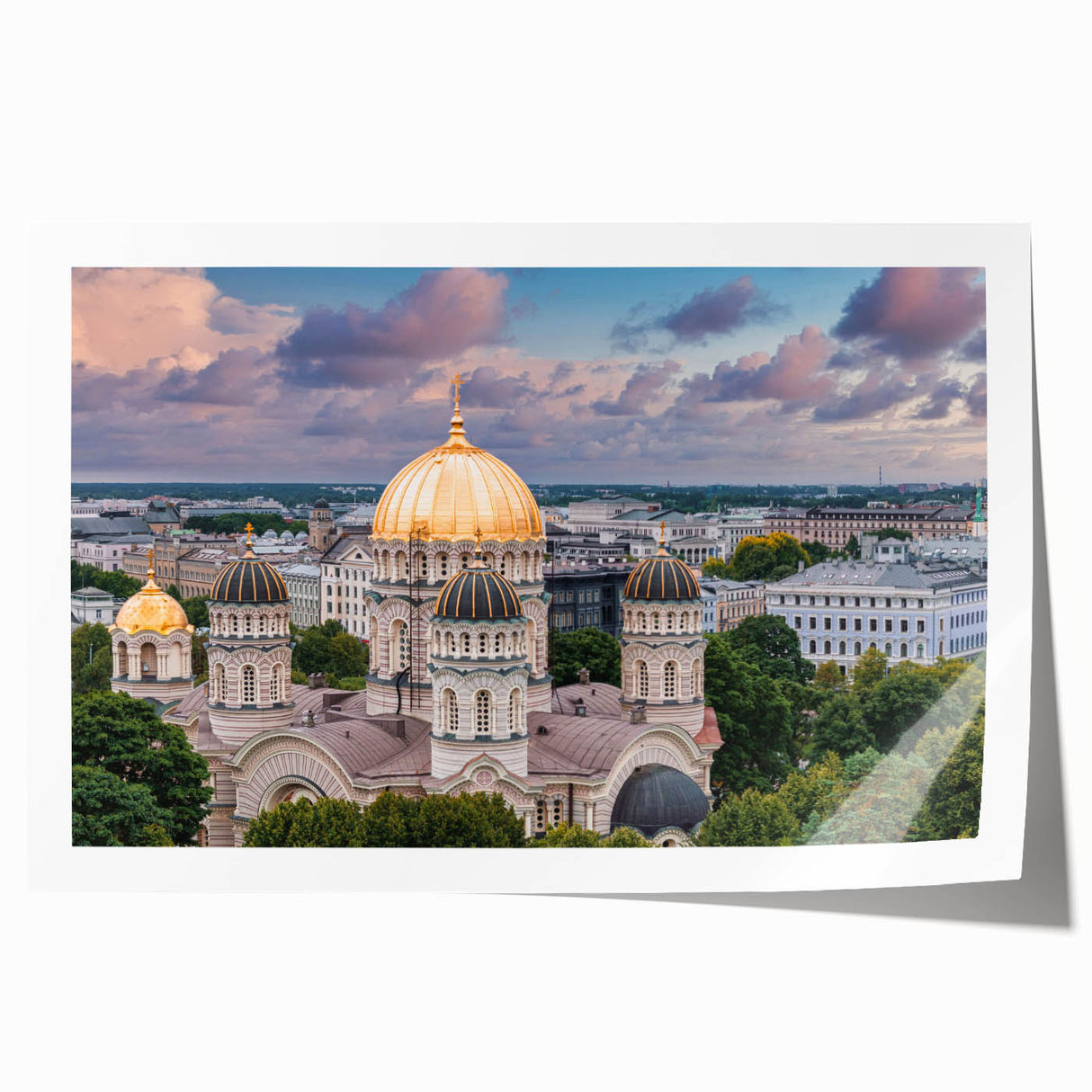 Rolled print of architectural domes in muted earth tones, ideal for art wall dining room or classy bathroom.