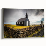 Framed canvas featuring a vintage poster art of colorful domes in landscape format.