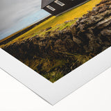 Art deco poster featuring architectural domes in muted gold and navy, on rolled canvas, suitable for dining room walls.