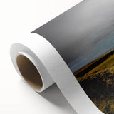 Art deco poster of symmetrical domes in muted gold and blue tones on rolled canvas, ideal for nursery wall art.