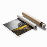 Rolled print of architectural domes in muted gray and blue tones, suitable for classy bathroom wall art.