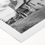 Art deco poster featuring symmetrical domes in muted gold and teal on rolled canvas, suitable for dining room wall art.