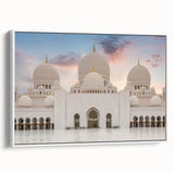 Vintage poster art of architectural domes in colorful hues on a framed canvas, ideal for living room decor.