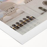 Art deco poster featuring symmetrical golden domes on rolled canvas, suitable for dining room decor.