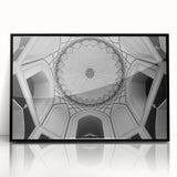 Large abstract wall art featuring overlapping geometric domes in muted earth tones, framed in black acrylic.