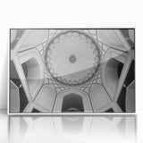 Art deco poster featuring architecture domes design in muted gray tones on white acrylic framed print.