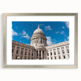 Abstract textured art print featuring silver architectural domes on a framed canvas, ideal for modern bedroom decor.