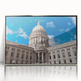 Mid-century modernist art featuring silver domes in acrylic print, ideal for nursery wall art.