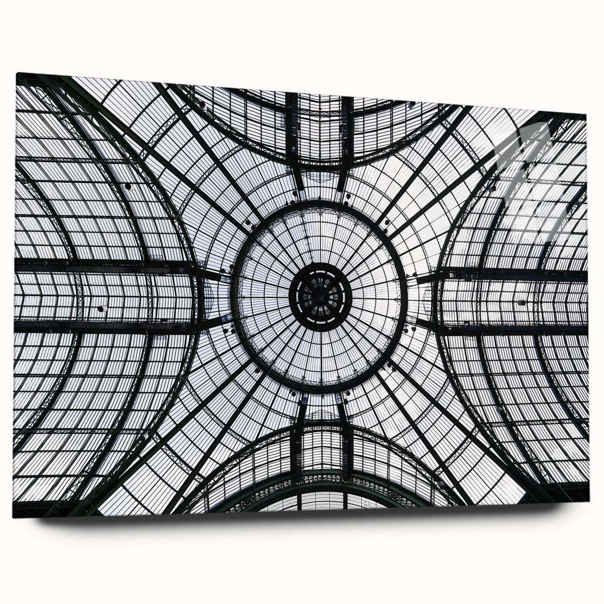Large abstract wall art featuring multicolored geometric shapes on acrylic glass, suitable for bedroom or dining room decor.