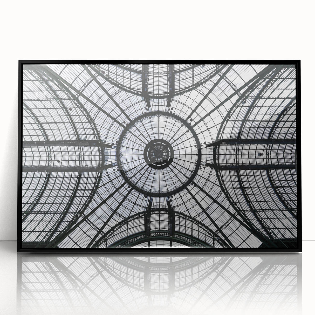 Large abstract wall art featuring black and gray domes in a mid-century modernist style on framed acrylic.