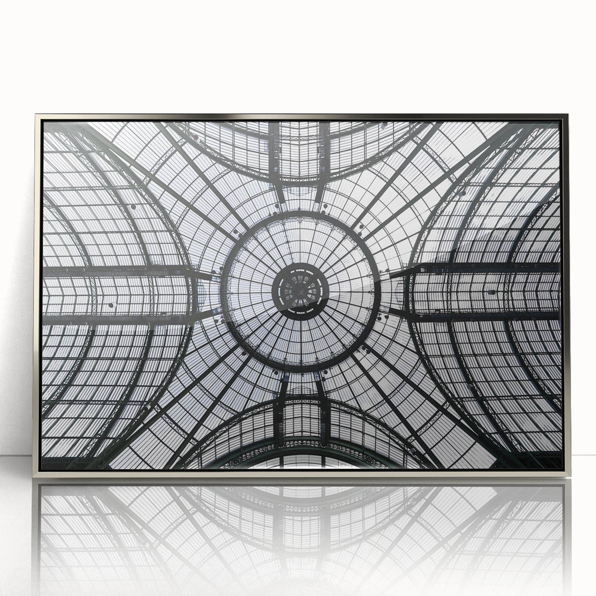 Mid-century modernist art depicting silver-domed architecture in acrylic, ideal for nursery wall decor.