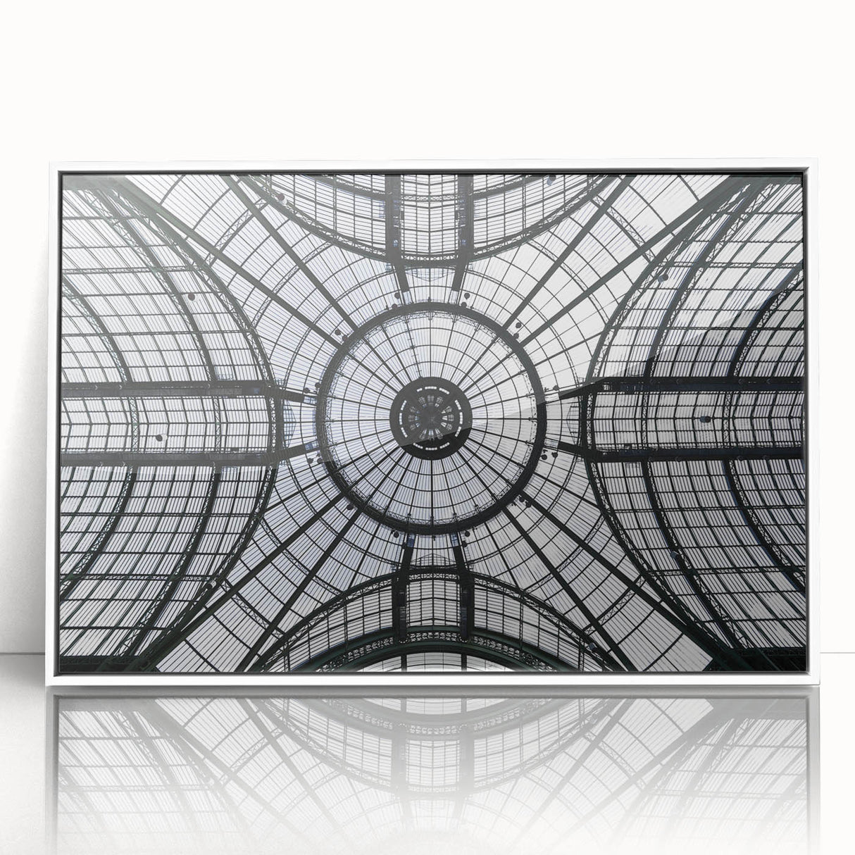 Art deco poster featuring symmetric domes in muted gray on white acrylic, ideal for modern nursery wall decor.