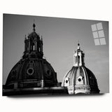 Large abstract wall art on acrylic glass showcasing overlapping geometric domes in gray and white tones.