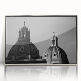 Mid-century modernist art featuring architectural domes in silver acrylic, ideal for nursery wall art.