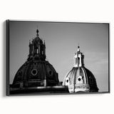 Framed canvas featuring a black and white vintage poster of architectural domes, suitable for bedroom wall decor.