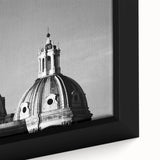 Close-up of black wall art featuring colorful, textured domes design on a framed canvas.