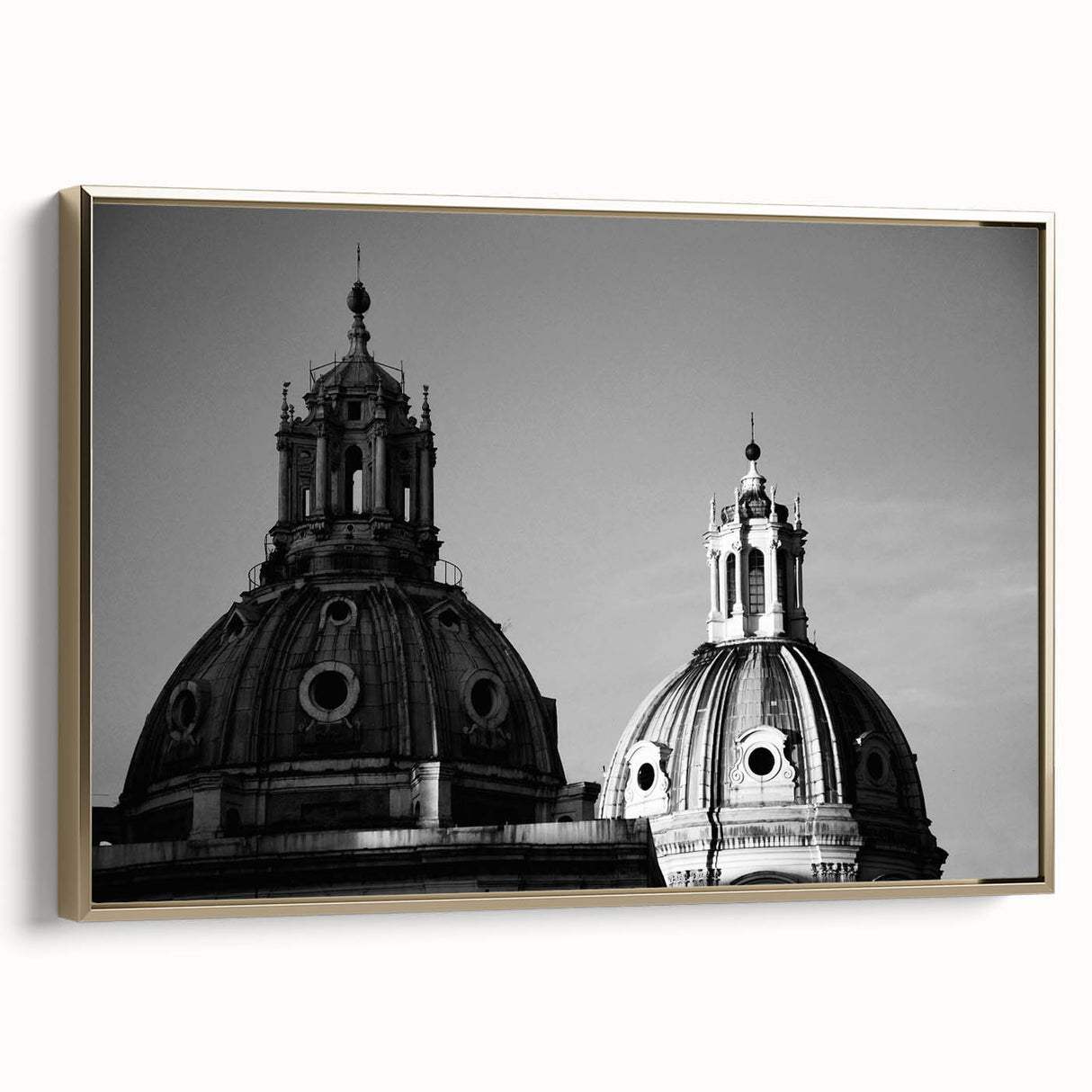 Black and white vintage poster art of architectural domes on framed canvas, ideal for bedroom wall decor.