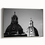 Framed canvas featuring a landscape art painting of colorful architecture domes in a vintage poster style.