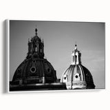 Framed canvas featuring vintage poster art of colorful architectural domes, ideal for living room décor.