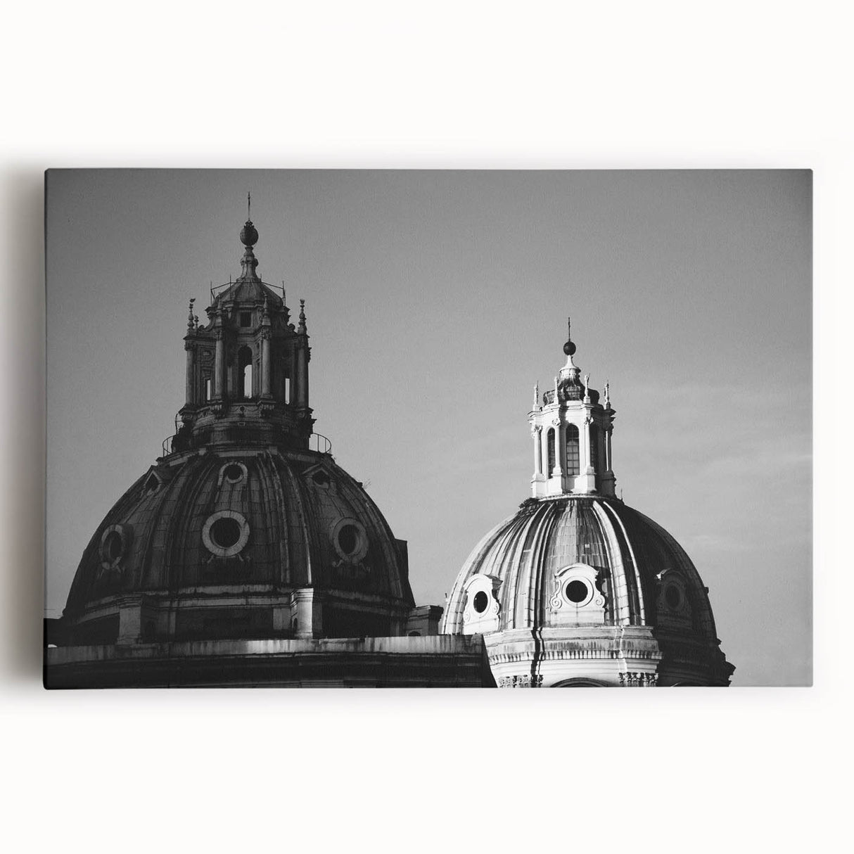 Black and white photo of architectural domes on stretched canvas, ideal for kitchen wall art or bedroom ambiance.