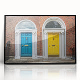 Large abstract wall art featuring a mid-century modernist door design in black and white, framed in acrylic.