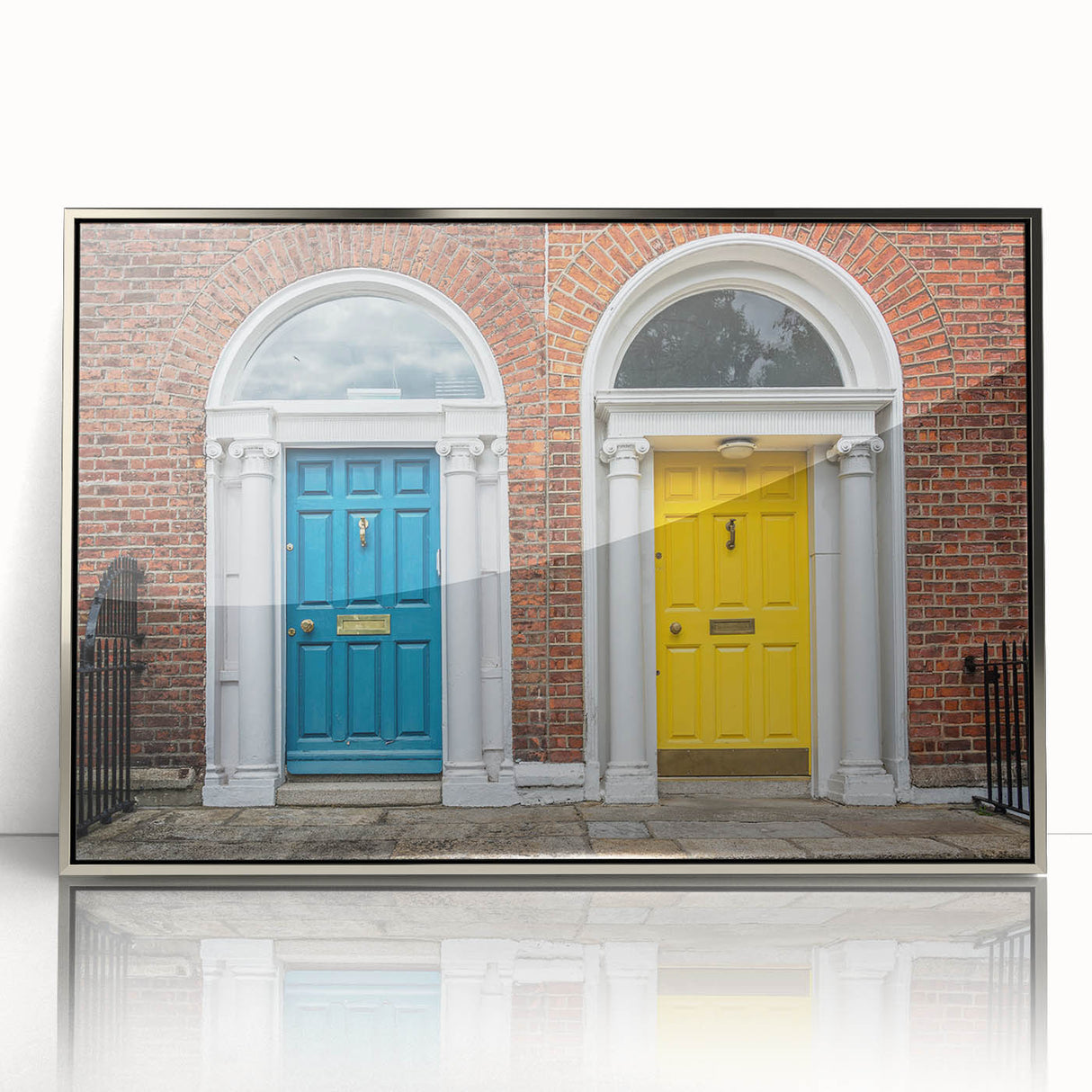 Art deco poster depicting a silver-colored door in a modern art wall decor style, framed in acrylic.