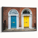 Black and white vintage poster art of an architectural door design on framed canvas, ideal for bedroom wall decor.