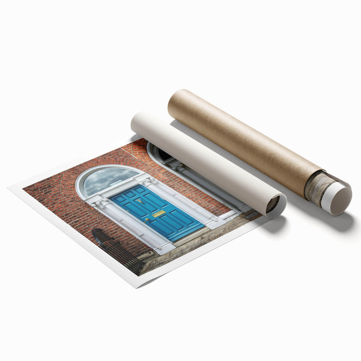 Extra large rolled print featuring a detailed floral design on a door, in soft pastel shades.