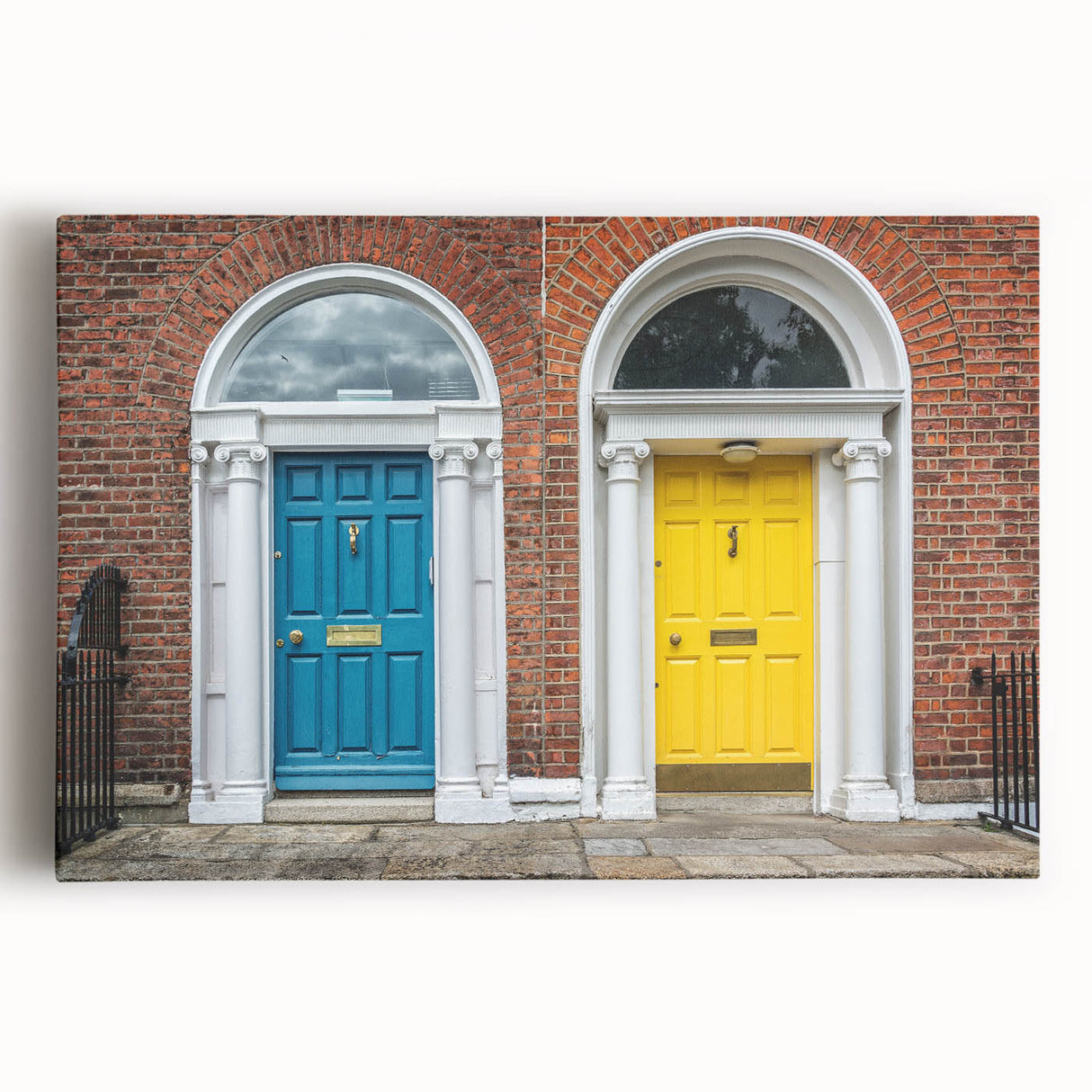 Black and white photo of an ornate door on stretched canvas, suitable as large kitchen wall art or bedroom decor.