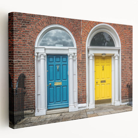 Large art print of an ornate door design in muted earth tones on stretched canvas, ideal for kitchen wall decor.