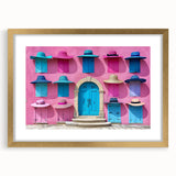 Textured abstract art print depicting a gold architectural door design on a framed canvas, suitable for bedroom art.
