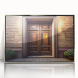 Art deco style poster of an architectural door design in silver frame, ideal for modern art wall decor.