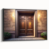 Black and white vintage poster art of a detailed architectural door design on framed canvas, ideal for bedroom wall decor.