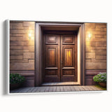 Framed canvas featuring a vintage poster of a black landscape painting, ideal for bedroom wall art.