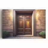 Large black and white photograph of an ornate door on stretched canvas, ideal for kitchen wall art.