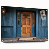 Acrylic print of a large abstract door design in neutral tones, suitable for bedroom or dining room decor.