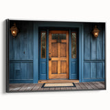 Black and white framed canvas featuring a vintage poster art of an architectural door design, ideal for bedroom wall decor.