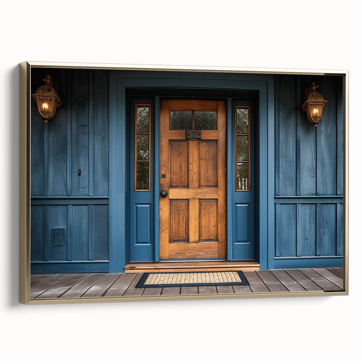 Framed canvas of a vintage poster featuring a colorful landscape painting, ideal for enhancing a living room or study.
