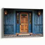 Vintage poster art featuring a detailed black door design on extra large framed canvas, ideal for living room decor.