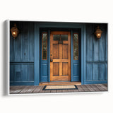 Framed canvas featuring a vintage poster of a black and white landscape painting, ideal for bedroom wall art.