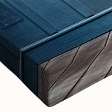 Large art of a black and white landscape painting on stretched canvas, depicting an architectural door design.